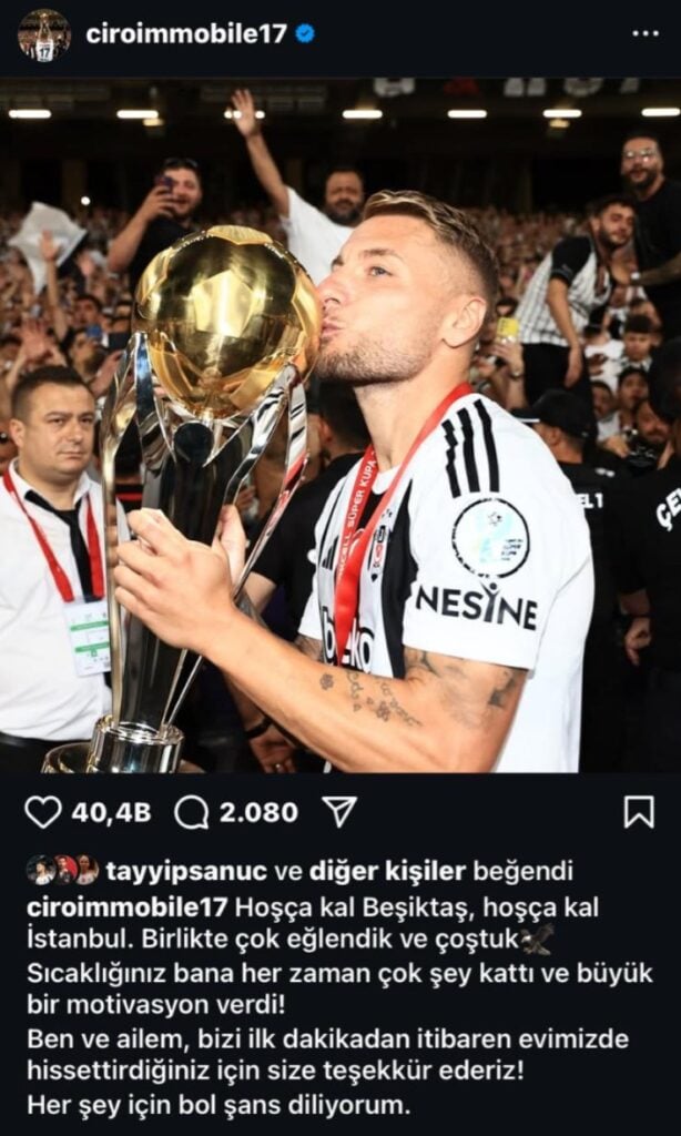Immobile'den Veda Paylaşımı 2 İmmobile’nin ayrılığı Beşiktaş’ın hücum gücünü nasıl etkiler? Ciro İmmobile Veda Paylaşımı